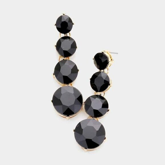 Round Black Crystal Evening Earrings - Picture 1 of 5